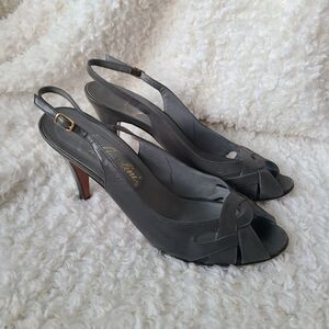 Garolini Italian Leather Vintage Gray Slingback Peep-toe Heels‎